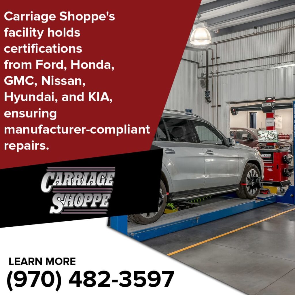Carriage Shoppe facility with certifications  from Ford Honda etc